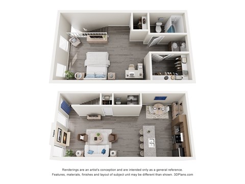Floor plan for 1 bed, 1.5 baths, 1064 sqft